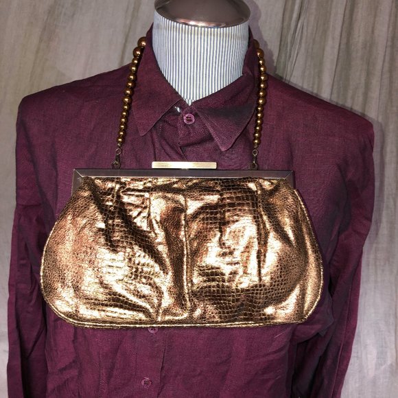 aldo 10x5 Bronze metallic snakeskin clutch - Picture 3 of 6